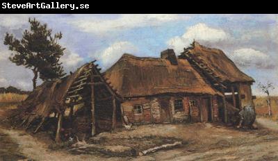 Vincent Van Gogh Cottage with Decrepit Barn and Stooping Woman (nn04)